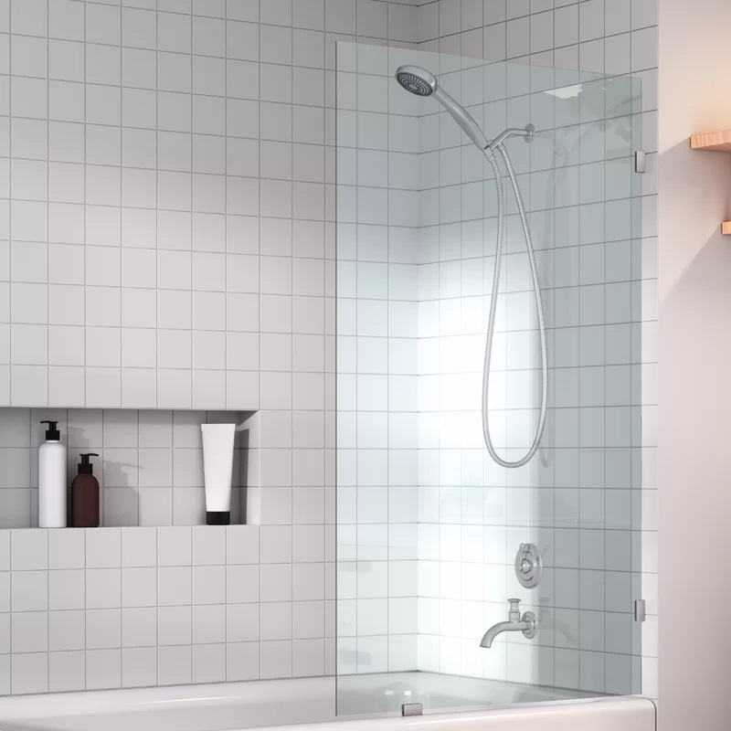 Frameless Shower Screen Fixed Panel Bathtub 1500H x 750W no holes glass